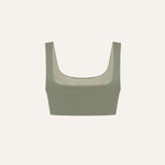 Product flat lay back view, mineral green swim top