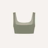 Product flat lay back view, mineral green swim top
