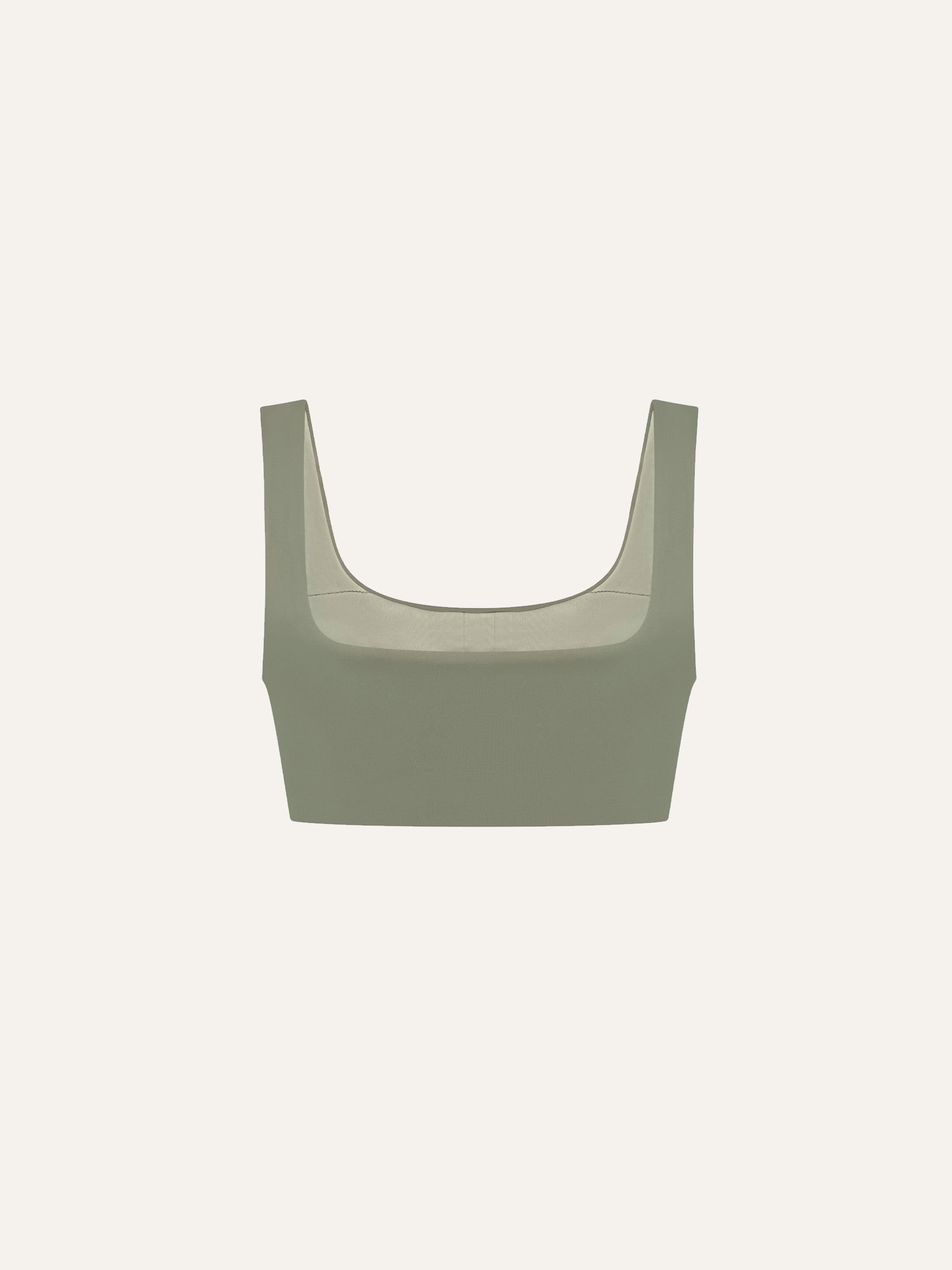 Product flat lay back view, mineral green swim top