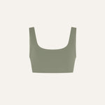 Product flat lay front view, mineral green swim top 