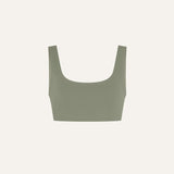 Product flat lay front view, mineral green swim top 