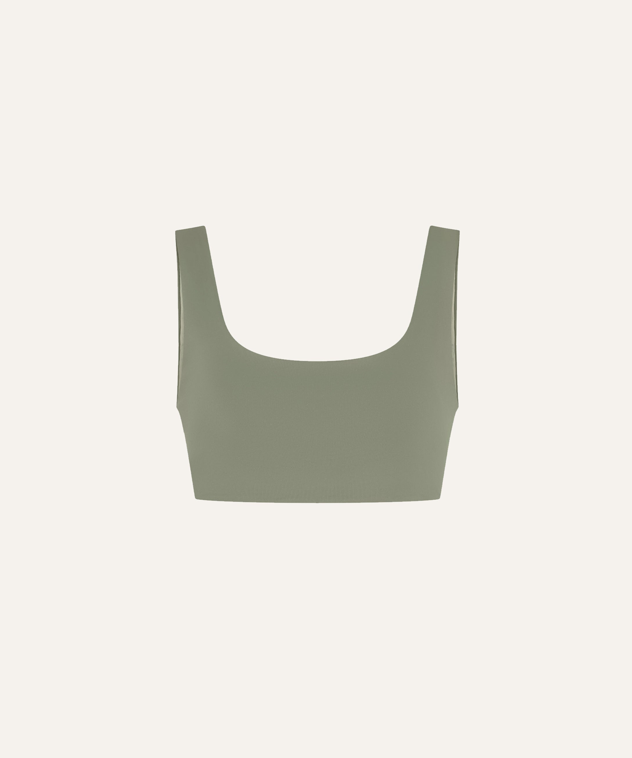 Product flat lay front view, mineral green swim top 