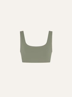 Product flat lay front view, mineral green swim top 