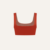 Product flat lay back view, terracotta red swim top