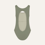 Marsha one-piece swimsuit in mineral green, flat back view