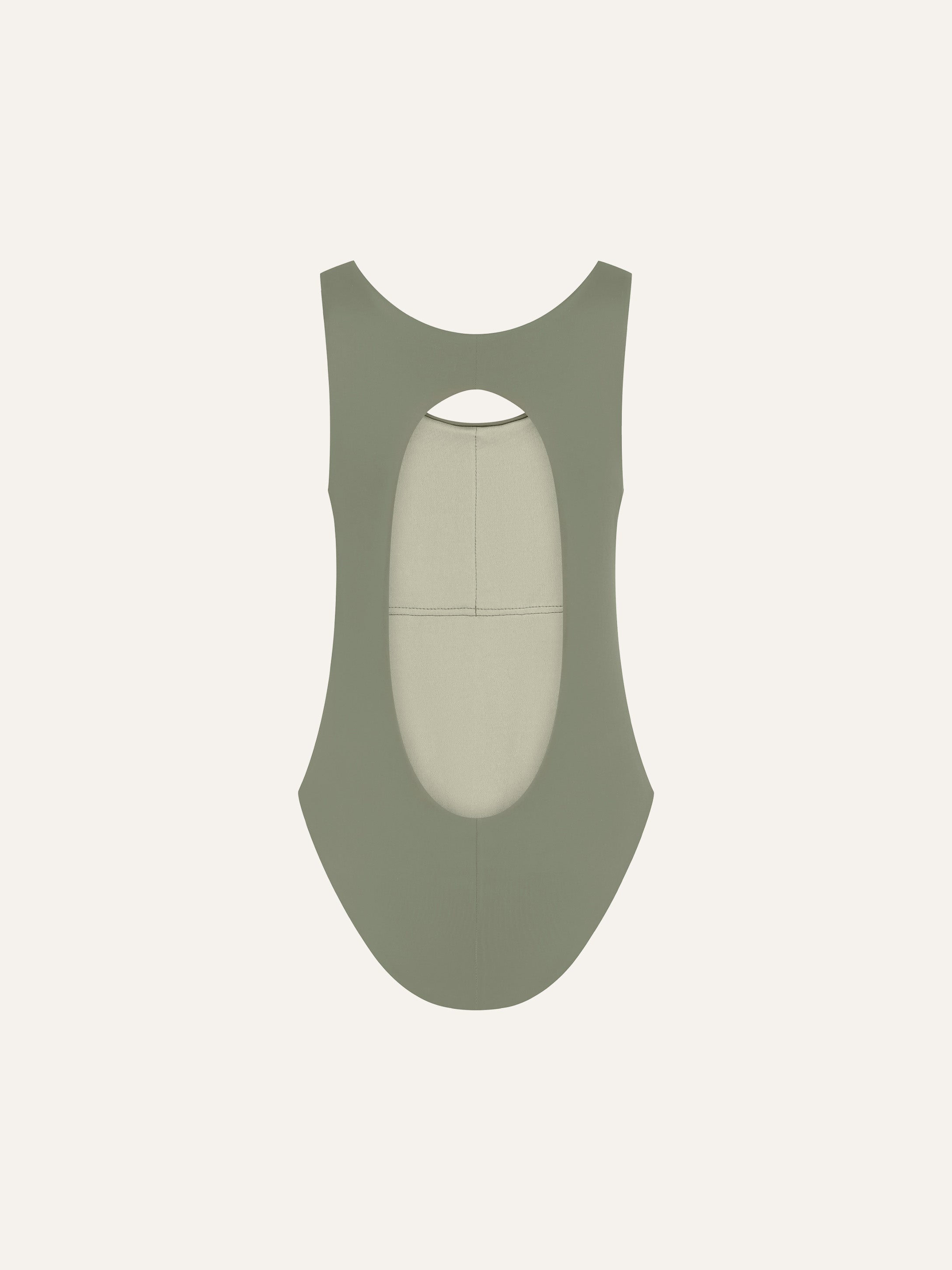 Marsha one-piece swimsuit in mineral green, flat back view