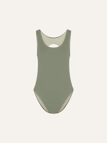 Marsha one-piece swimsuit in mineral green, flat front view