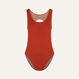 Marsha one-piece swimsuit in terracotta red, flat front view

