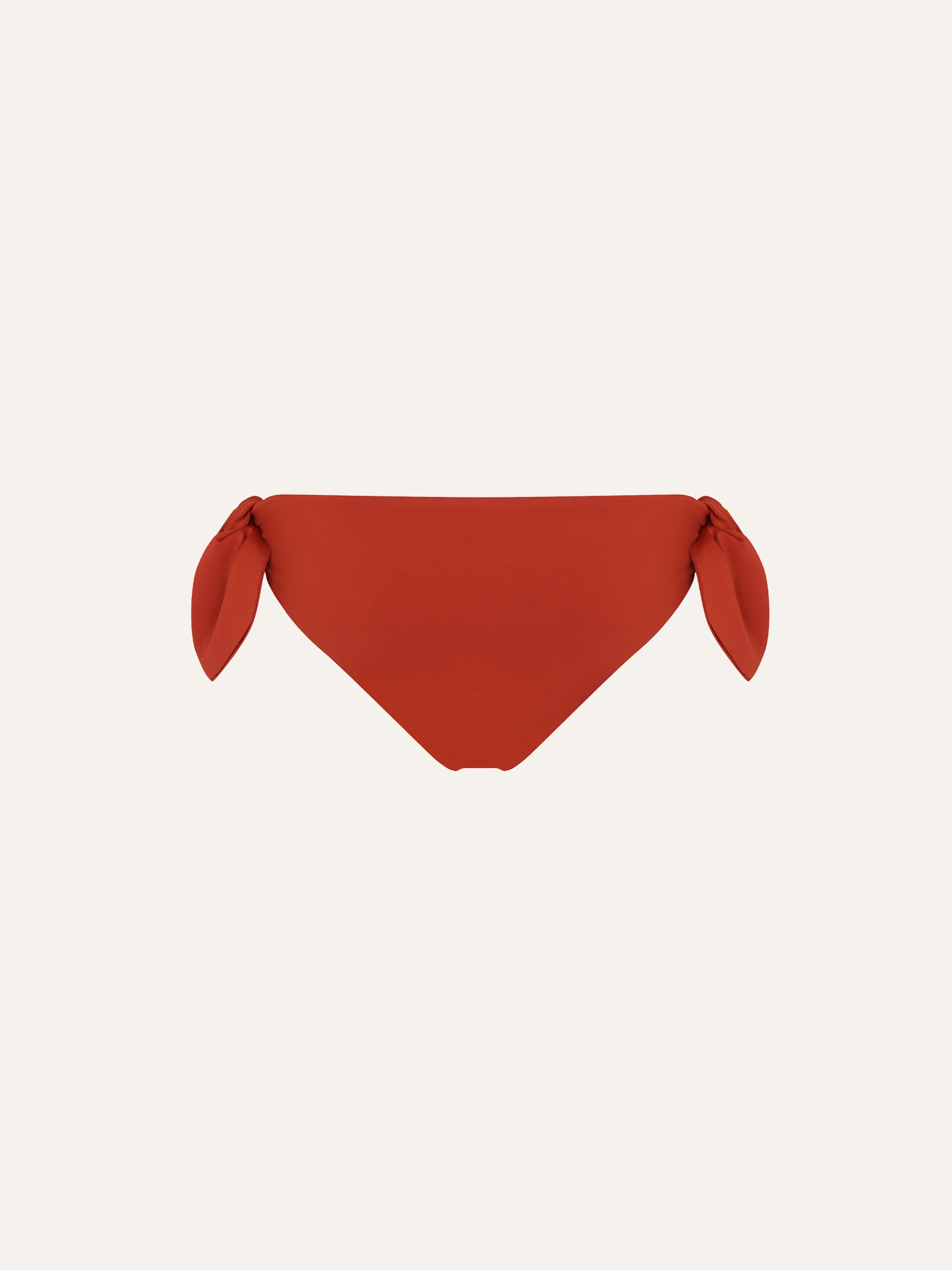 Product flat lay back view, terracotta red bikini bottom