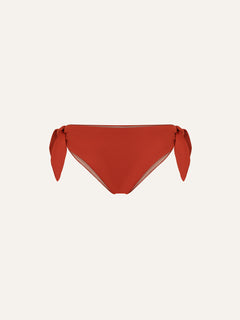 Product flat lay front view, terracotta red bikini bottom