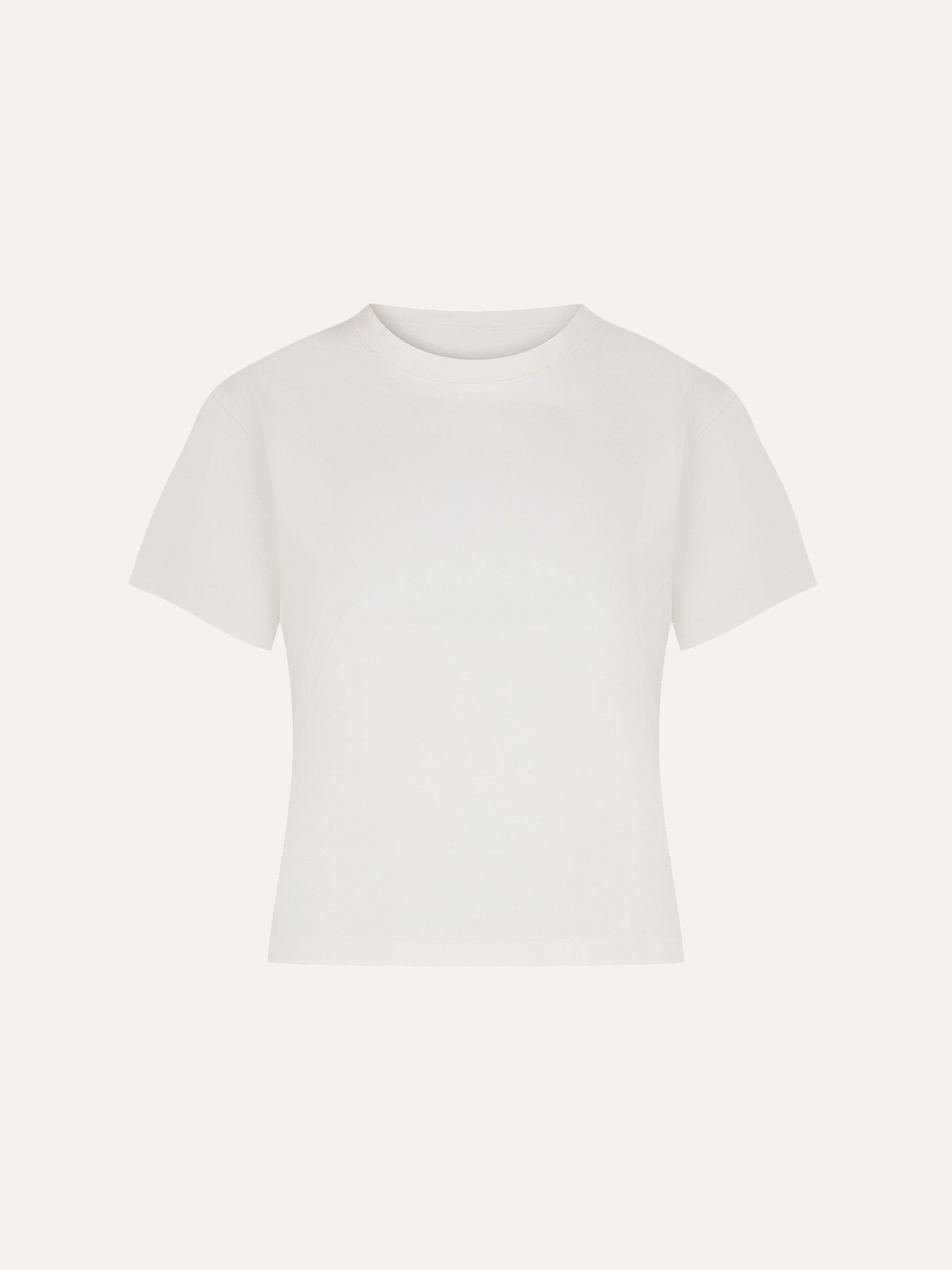 Product flat lay back view, plain off-white t-shirt  